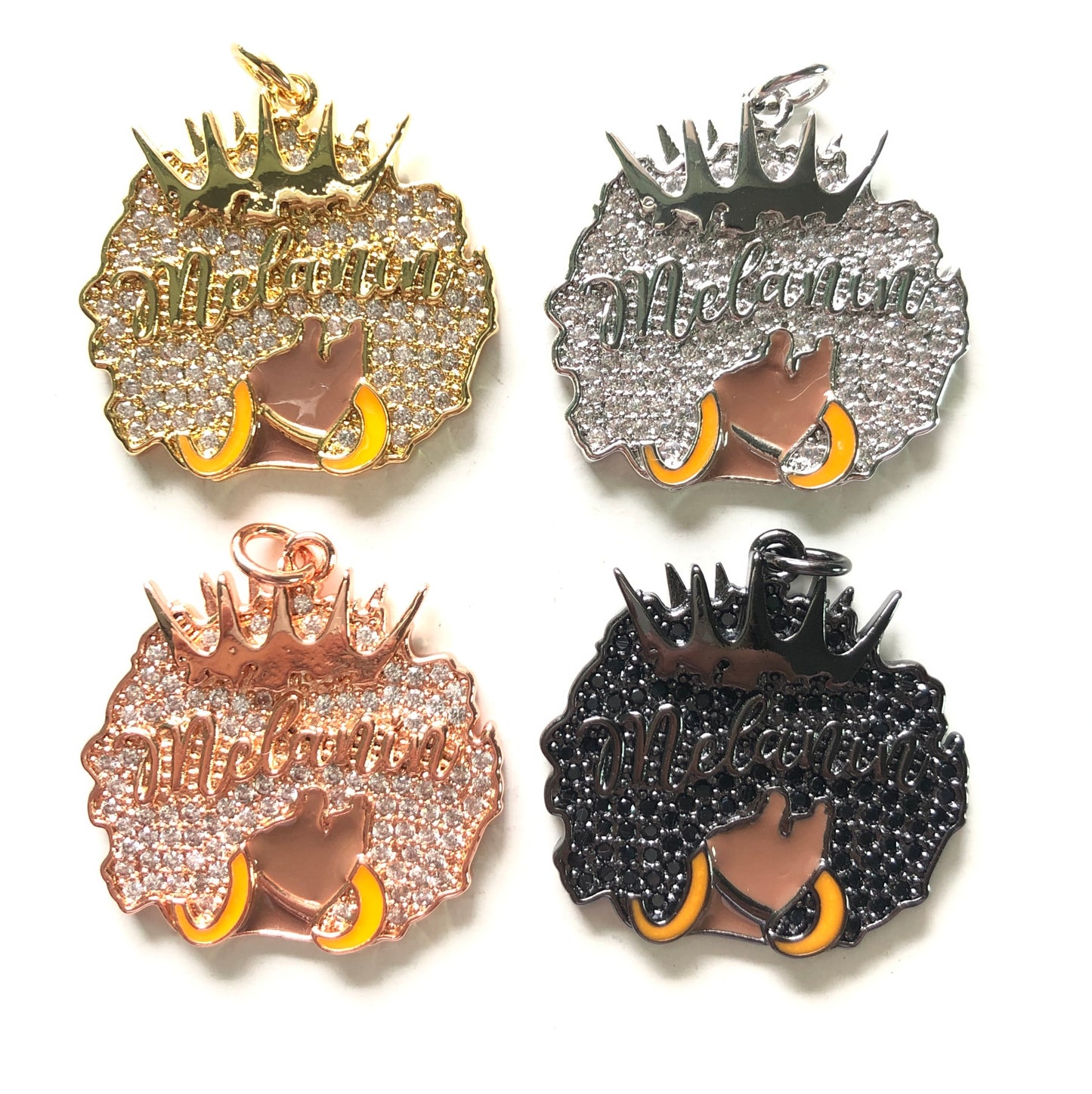 10pcs/lot 29*29mm CZ Paved Crown Queen Melanin Afro Girl Charms CZ Paved Charms Afro Girl/Queen Charms Charms Beads Beyond