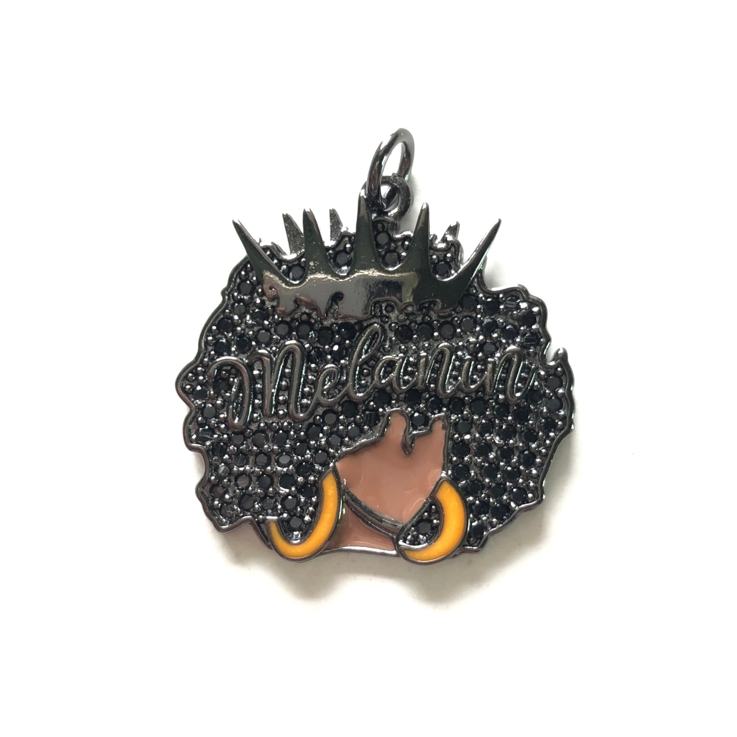 10pcs/lot 29*29mm CZ Paved Crown Queen Melanin Afro Girl Charms CZ Paved Charms Afro Girl/Queen Charms Charms Beads Beyond