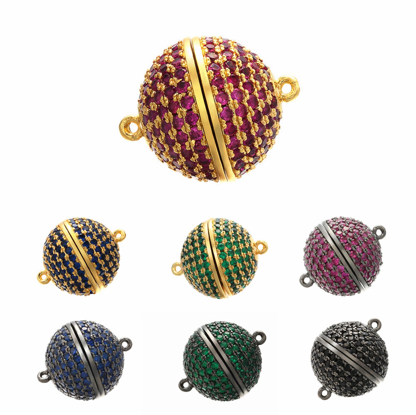 10pcs/lot 8/10/12/14/16mm Fuchsia Green Blue Black CZ Paved Round Ball Magnetic Clasps for Bracelets & Necklace Making Mix Colors Accessories Colorful Zirconia Charms Beads Beyond