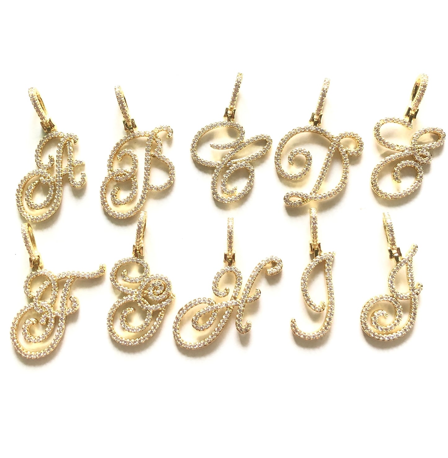 10pcs/lot CZ Paved Vintage Initial Alphabet Necklace -Gold Necklaces Charms Beads Beyond