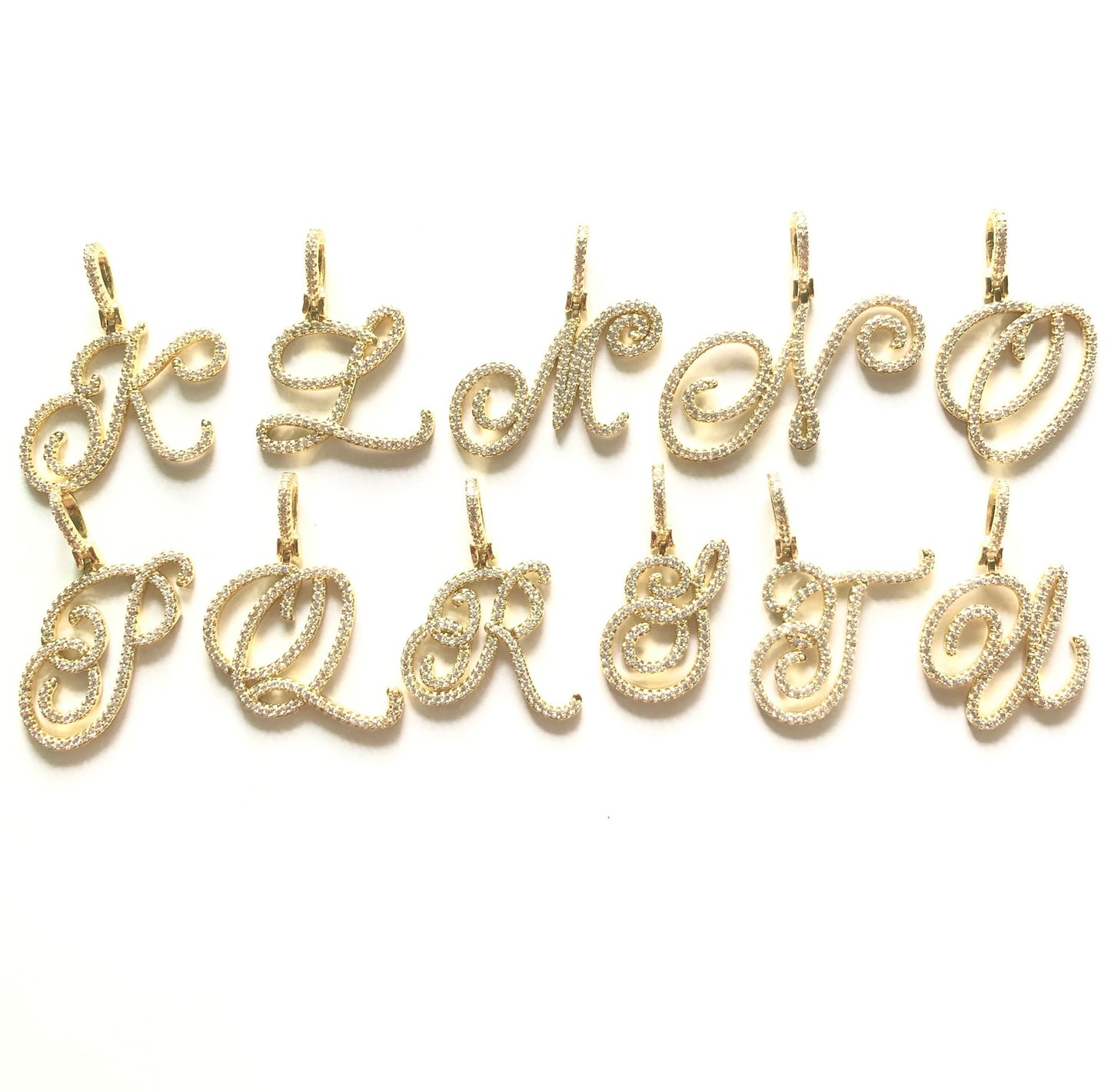 10pcs/lot CZ Paved Vintage Initial Alphabet Necklace -Gold Necklaces Charms Beads Beyond