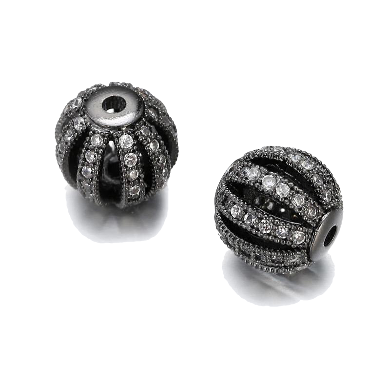 50pcs/lot 10mm Clear CZ Paved Hollow Ball Spacers Black Wholesale Charms Beads Beyond