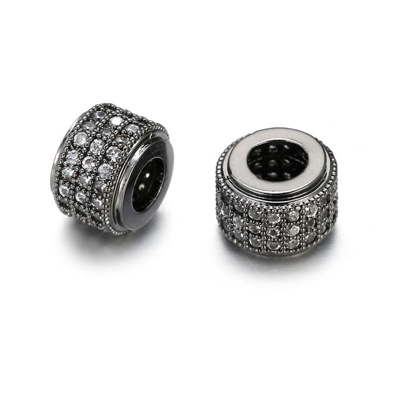 20pcs/lot Clear CZ Paved Big Hole Wheel Rondelle Spacers Black CZ Paved Spacers Rondelle Beads Charms Beads Beyond