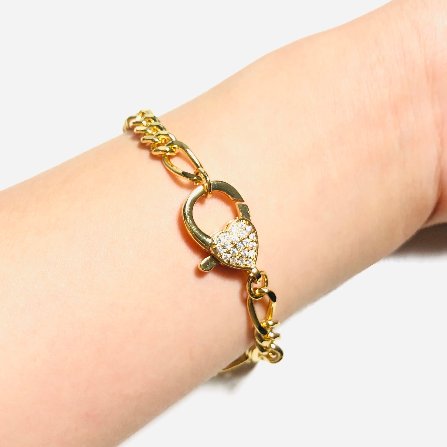 5pcs/lot 7/8/9 inch Heart Clasp Gold Plated Chain Bracelet Women Bracelets Charms Beads Beyond