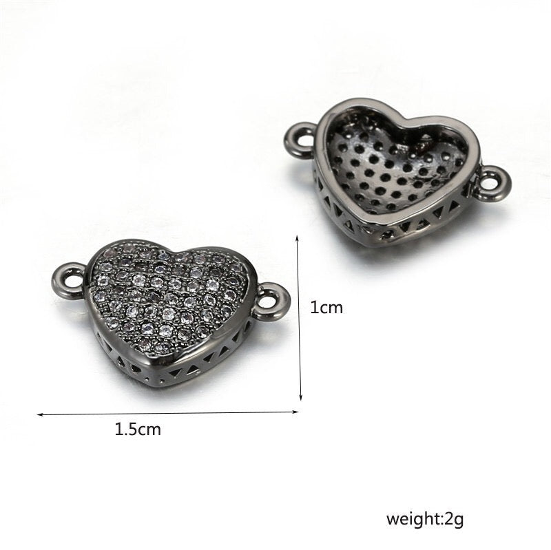20pcs/lot Clear CZ Paved Heart Connectors CZ Paved Connectors Charms Beads Beyond
