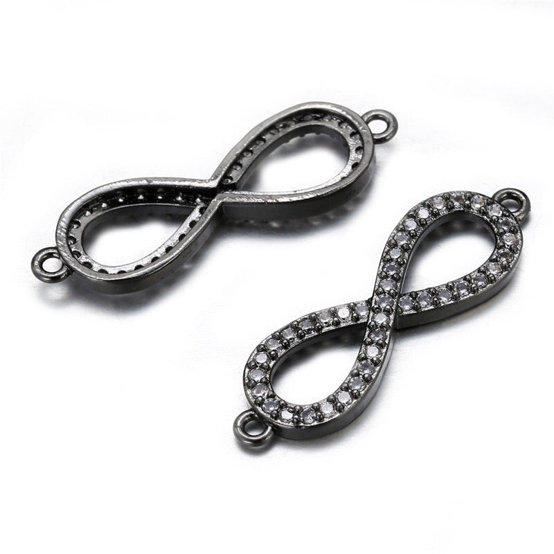 20pcs/lot Clear CZ Paved Infinity Connectors Black CZ Paved Connectors Infinity Charms Beads Beyond