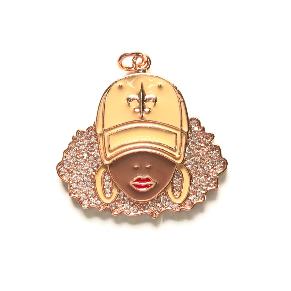 10pcs/lot 34*33mm CZ Paved Afro Black Who Dat Girl Saints Charms CZ Paved Charms Afro Girl/Queen Charms American Football Sports Louisiana Inspired New Charms Arrivals Charms Beads Beyond