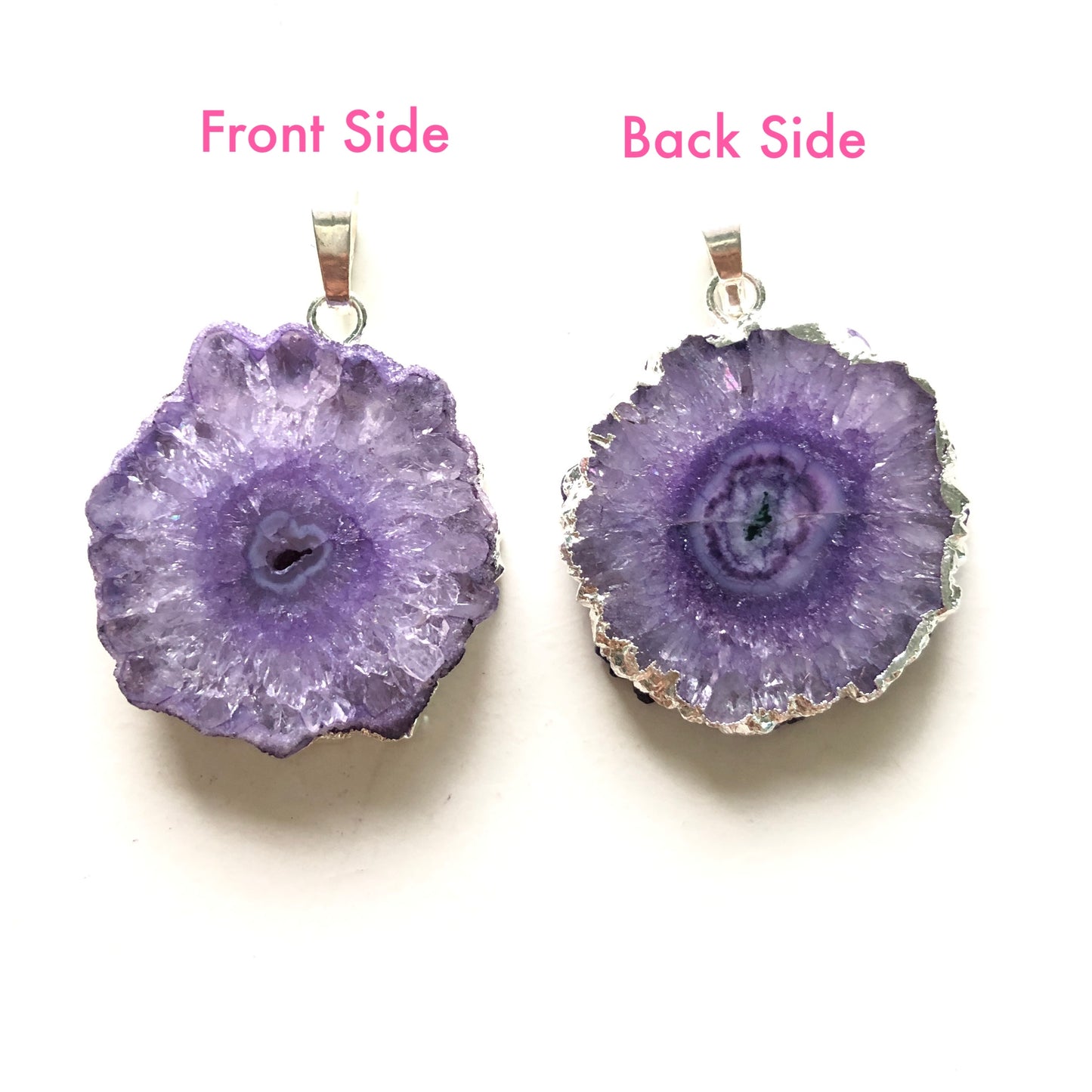 1PC 30-40mm Half Silver Plated Natural Sunflower Agate Charm-Premium Quality Stone Charms Charms Beads Beyond