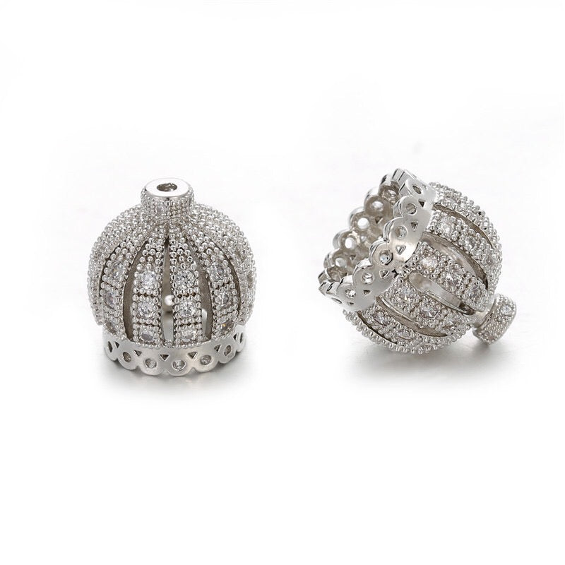 20pcs/lot Clear CZ Paved Hollow Crown Spacers Silver CZ Paved Spacers Crown Beads Charms Beads Beyond