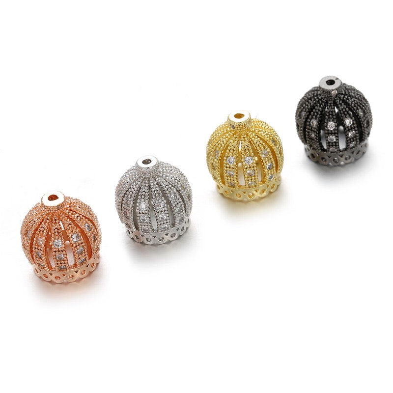 20pcs/lot Clear CZ Paved Hollow Crown Spacers Mix Color CZ Paved Spacers Crown Beads Charms Beads Beyond