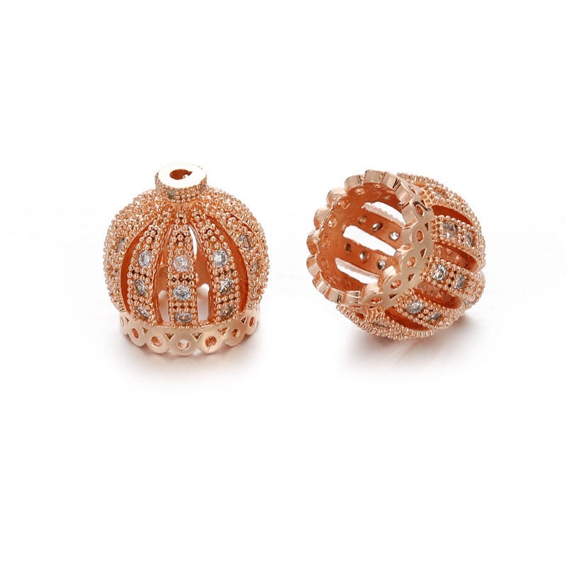 20pcs/lot Clear CZ Paved Hollow Crown Spacers Rose Gold CZ Paved Spacers Crown Beads Charms Beads Beyond