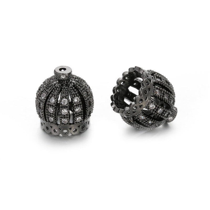 20pcs/lot Clear CZ Paved Hollow Crown Spacers Black CZ Paved Spacers Crown Beads Charms Beads Beyond