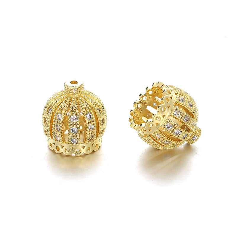 20pcs/lot Clear CZ Paved Hollow Crown Spacers Gold CZ Paved Spacers Crown Beads Charms Beads Beyond