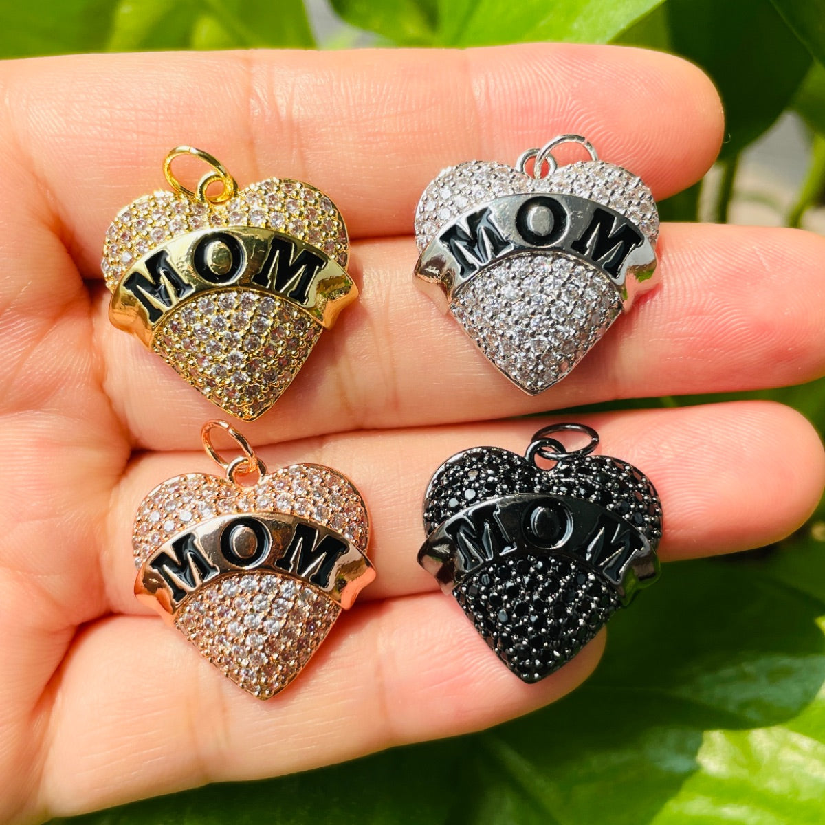 10pcs/lot CZ Pave Mom Heart Word Charms-Mother's Day CZ Paved Charms Hearts Mother's Day New Charms Arrivals Charms Beads Beyond