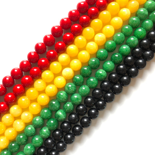 2 Strands/lot 8/ 10/12mm Red Yellow Green Black Jade Round Stone Beads for Black History Month Juneteenth Awareness Stone Beads 12mm Stone Beads 8mm Stone Beads Juneteenth & Black History Month Awareness Round Jade Beads Charms Beads Beyond