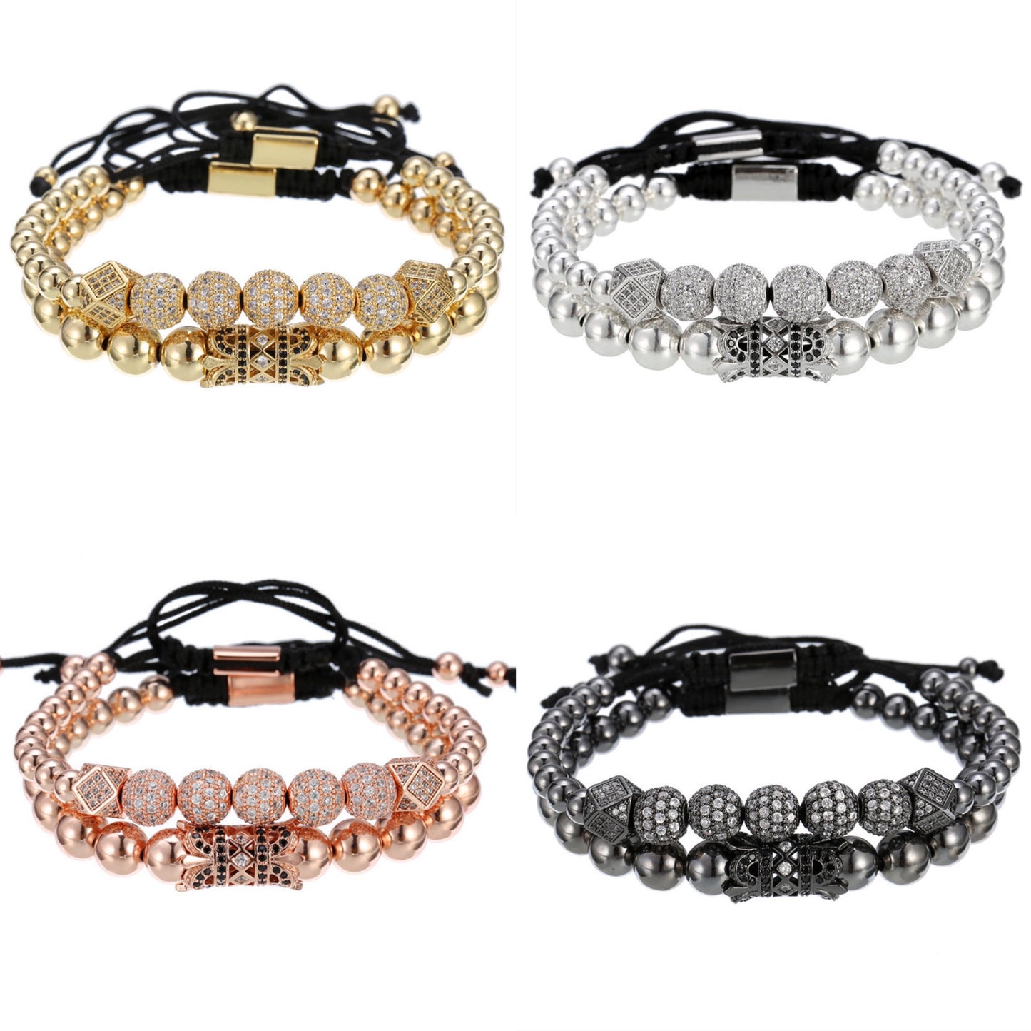 2pcs/set CZ Paved Tube Bracelets for Men Men Bracelets Charms Beads Beyond