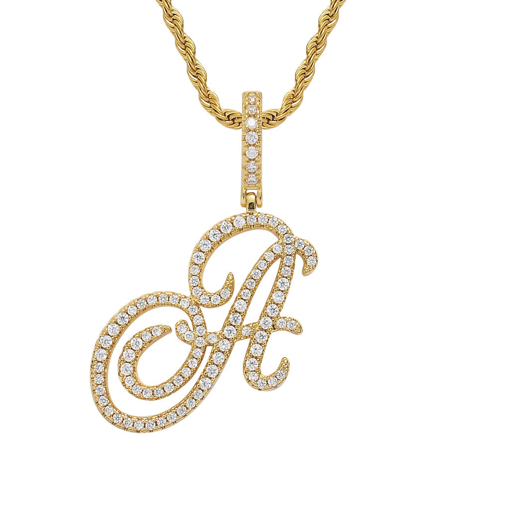 10pcs/lot CZ Paved Vintage Initial Alphabet Necklace -Gold Necklaces Charms Beads Beyond