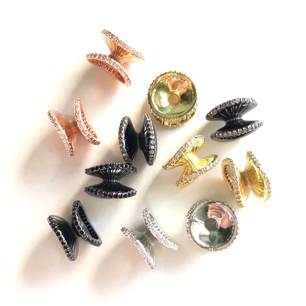 10pcs/lot 13.3*8.7mm CZ Paved Hourglass Spacers Beads Mix Colors CZ Paved Spacers Hourglass Beads New Spacers Arrivals Charms Beads Beyond