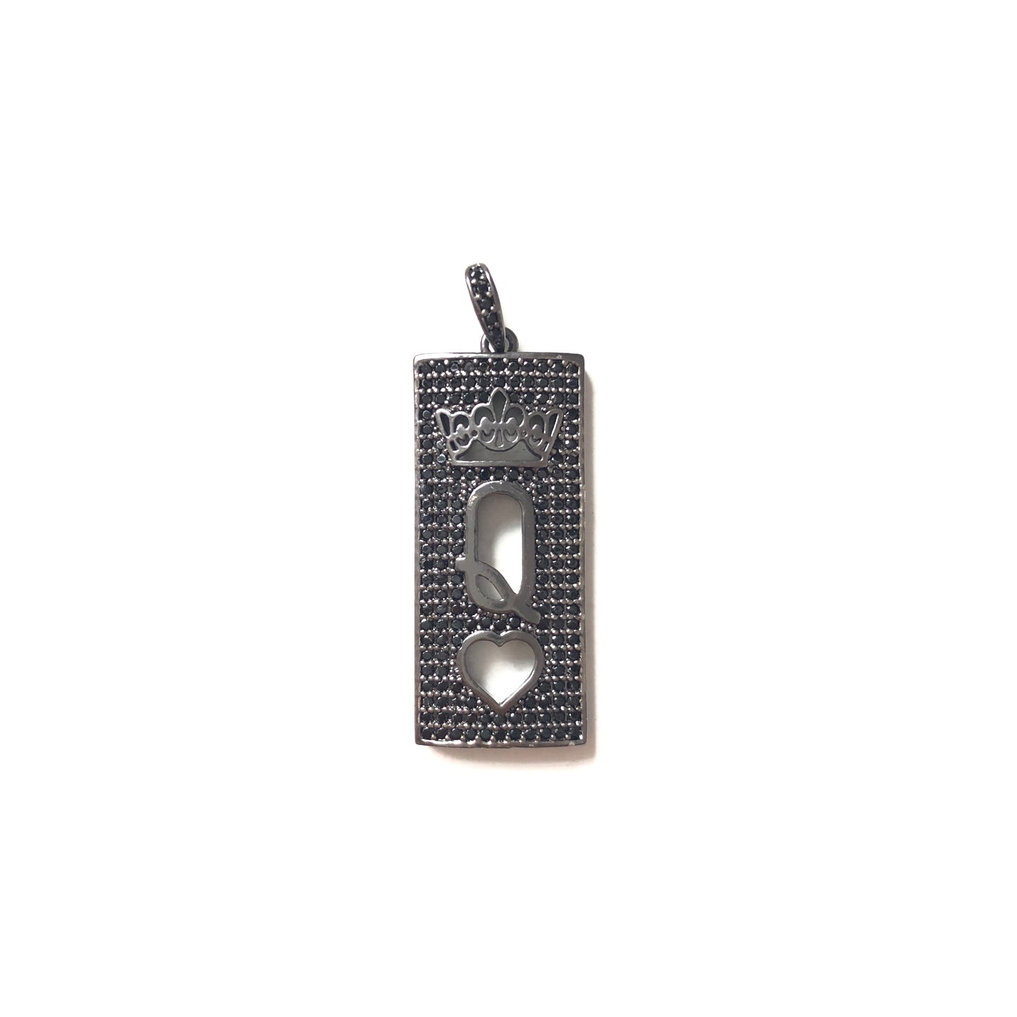 10pcs/lot 30*13mm CZ Paved Queen of Heart Word Tag Charms Black on Black CZ Paved Charms Queen Charms Word Tags Charms Beads Beyond