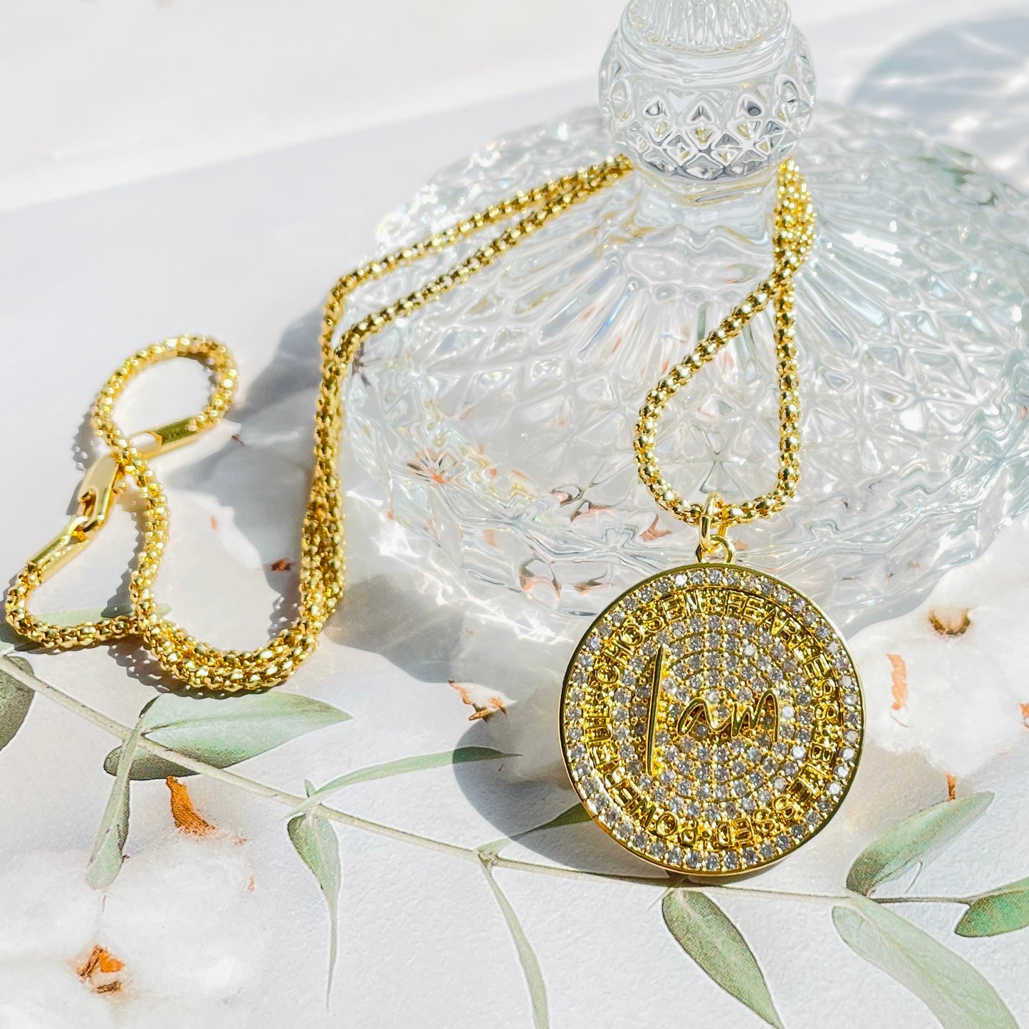 5pcs/lot 18inch CZ Round Plate I am Chosen Fearless Blessed Powerful Quote Necklace Necklaces Charms Beads Beyond
