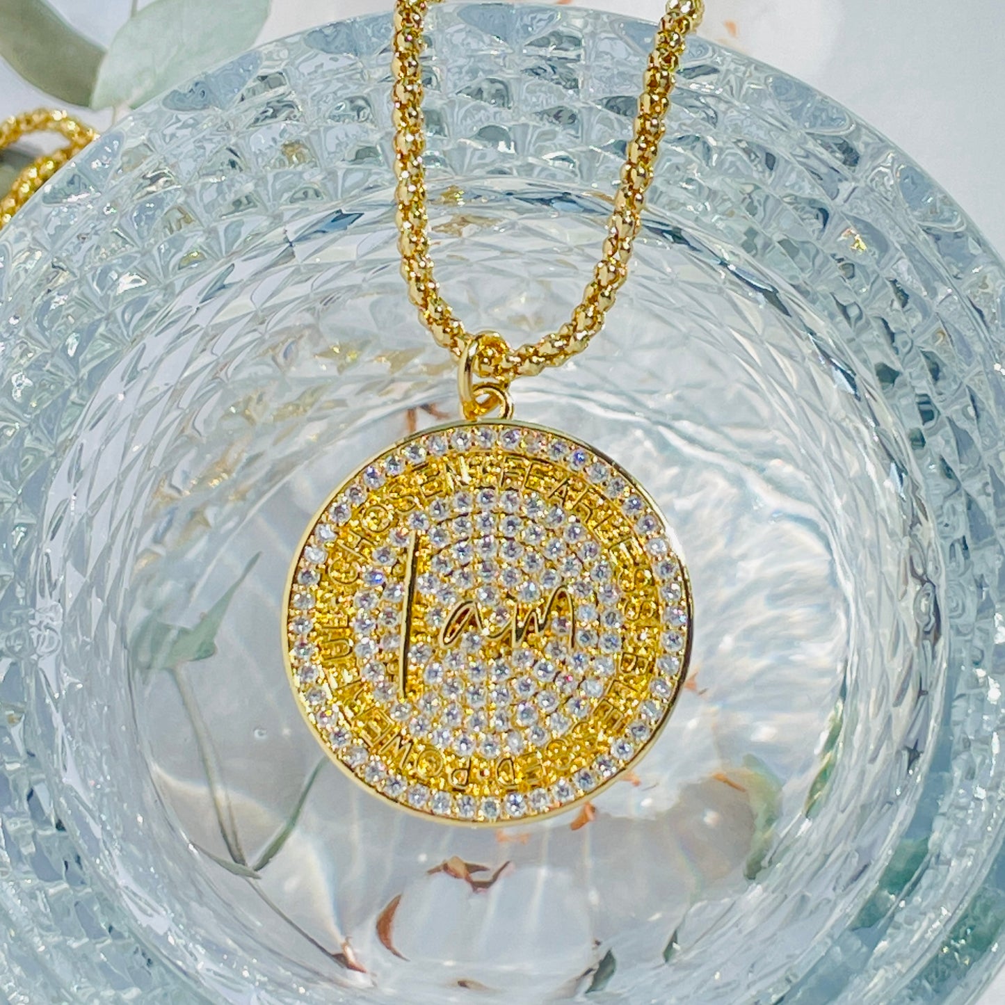 5pcs/lot 18inch CZ Round Plate I am Chosen Fearless Blessed Powerful Quote Necklace Necklaces Charms Beads Beyond