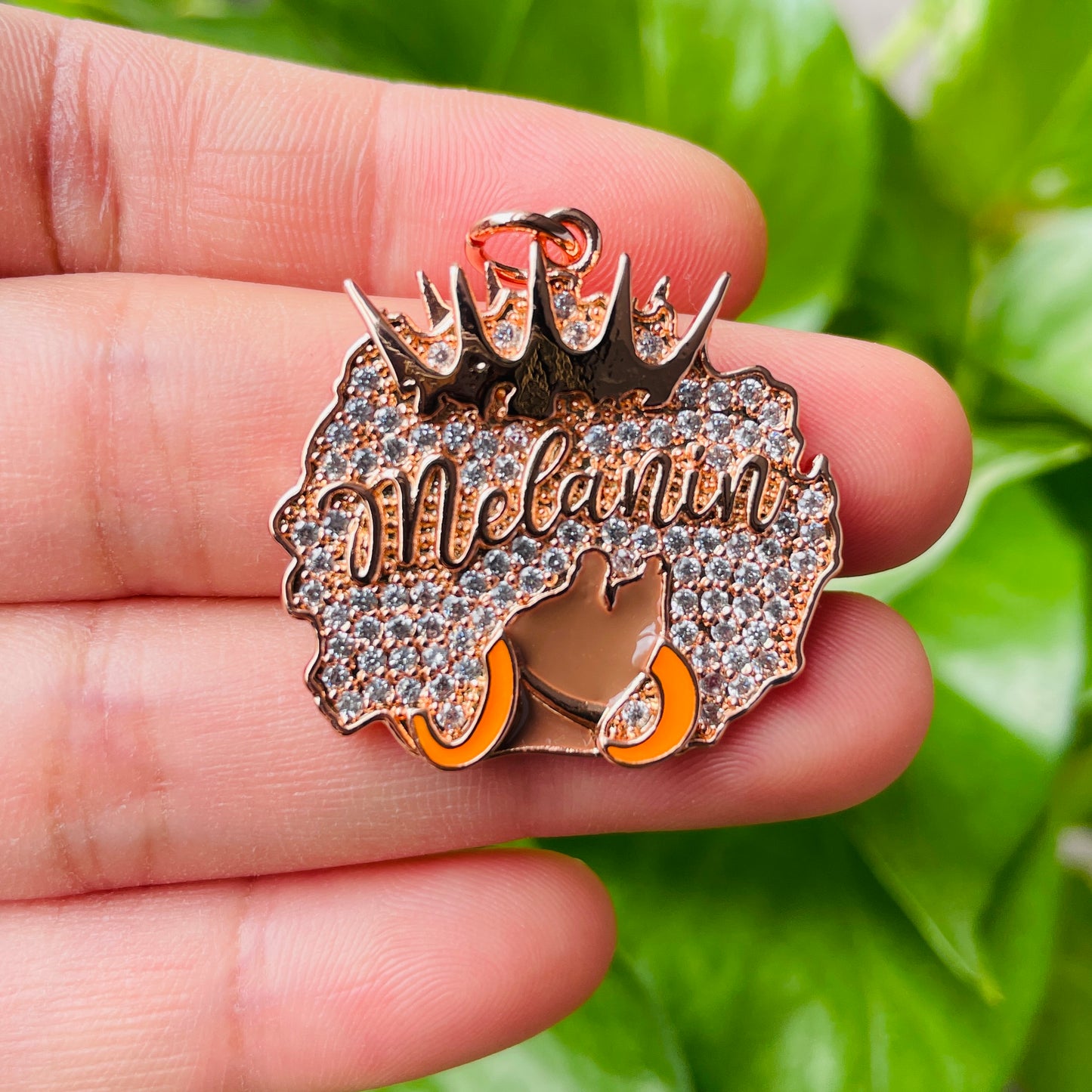 10pcs/lot 29*29mm CZ Paved Crown Queen Melanin Afro Girl Charms Rose Gold CZ Paved Charms Afro Girl/Queen Charms Charms Beads Beyond