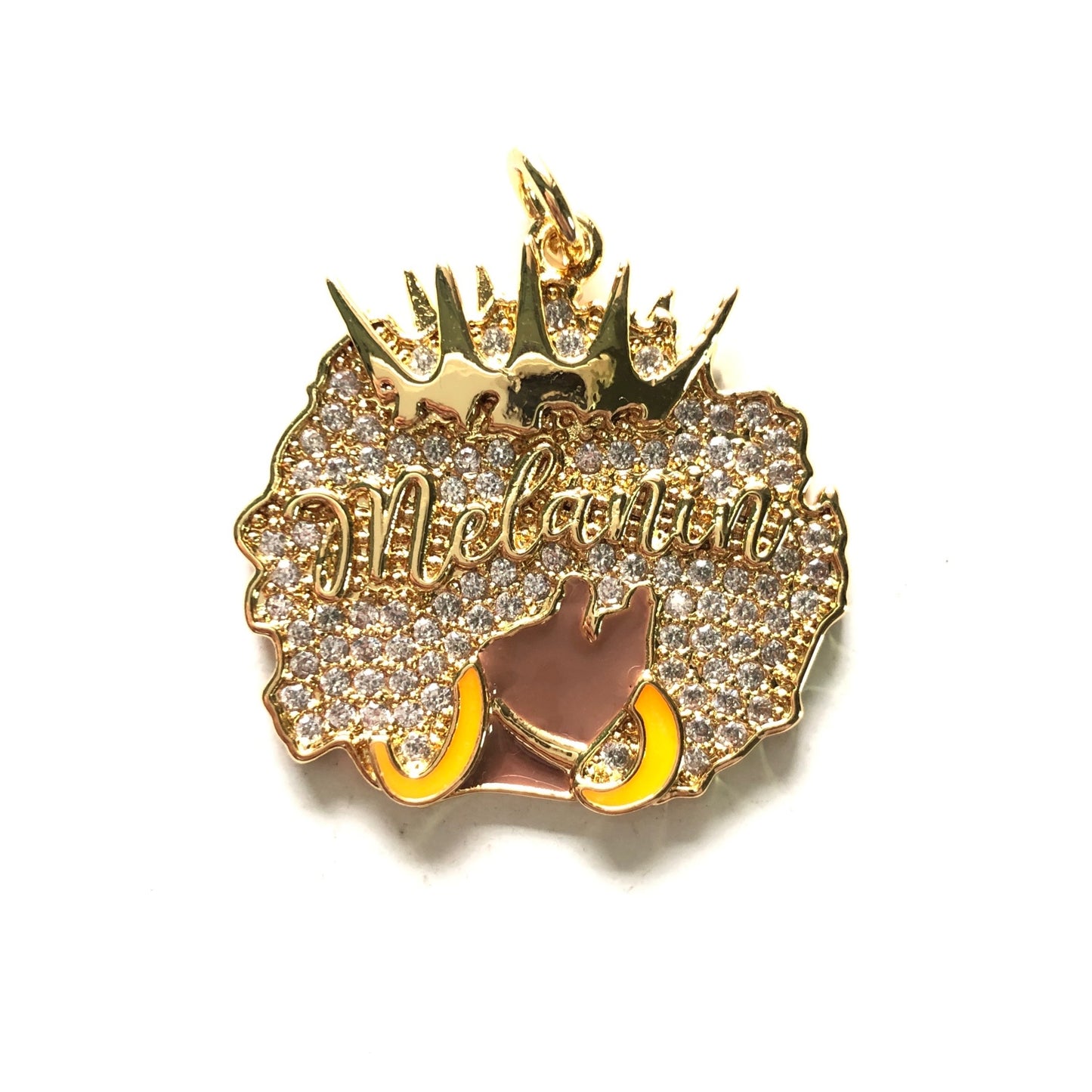 10pcs/lot 29*29mm CZ Paved Crown Queen Melanin Afro Girl Charms CZ Paved Charms Afro Girl/Queen Charms Charms Beads Beyond