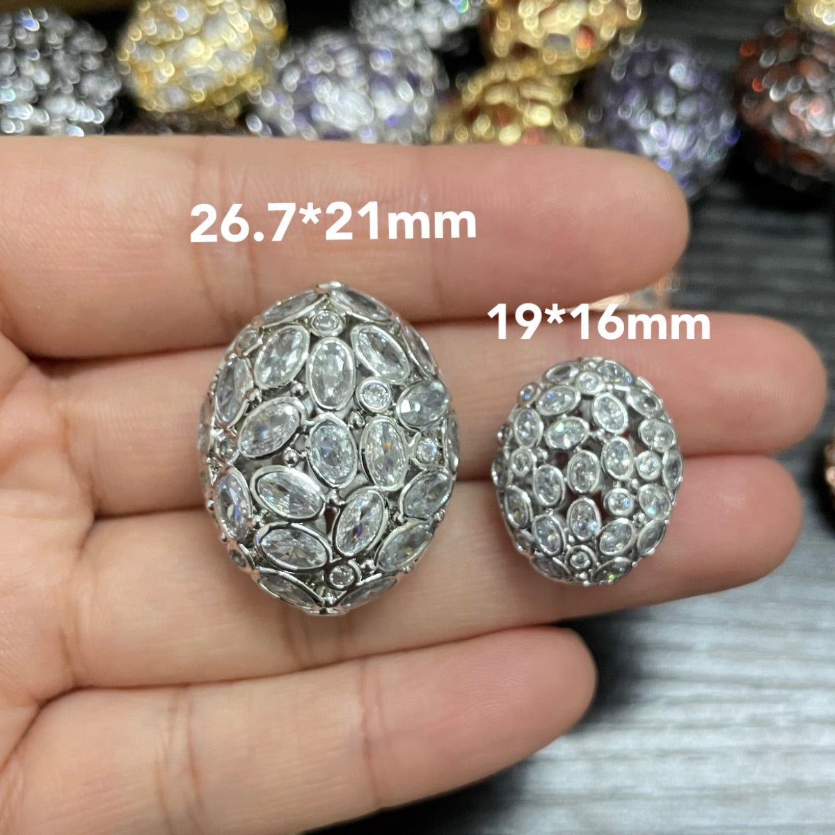 5pc 26.7*21mm Big Size Clear CZ Hollow Flat Oval Centerpiece CZ Egg Beads Spacers CZ Paved Spacers Egg Beads Charms Beads Beyond
