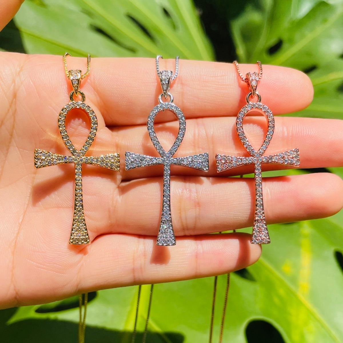 5pcs/lot 47*23mm CZ Paved ANKH Necklaces Necklaces Charms Beads Beyond