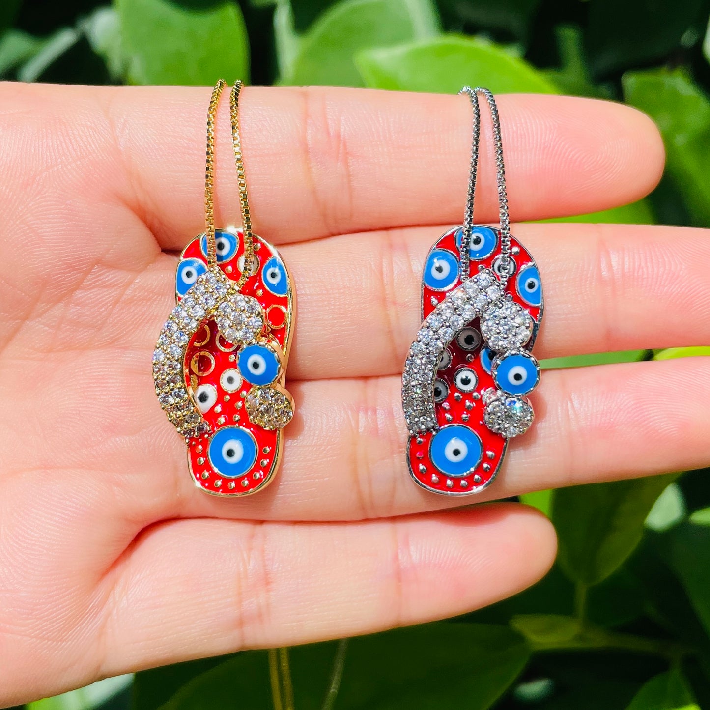 5pcs/lot 24*12mm CZ Paved Enamel Evil Eye Slipper Necklace Necklaces Charms Beads Beyond