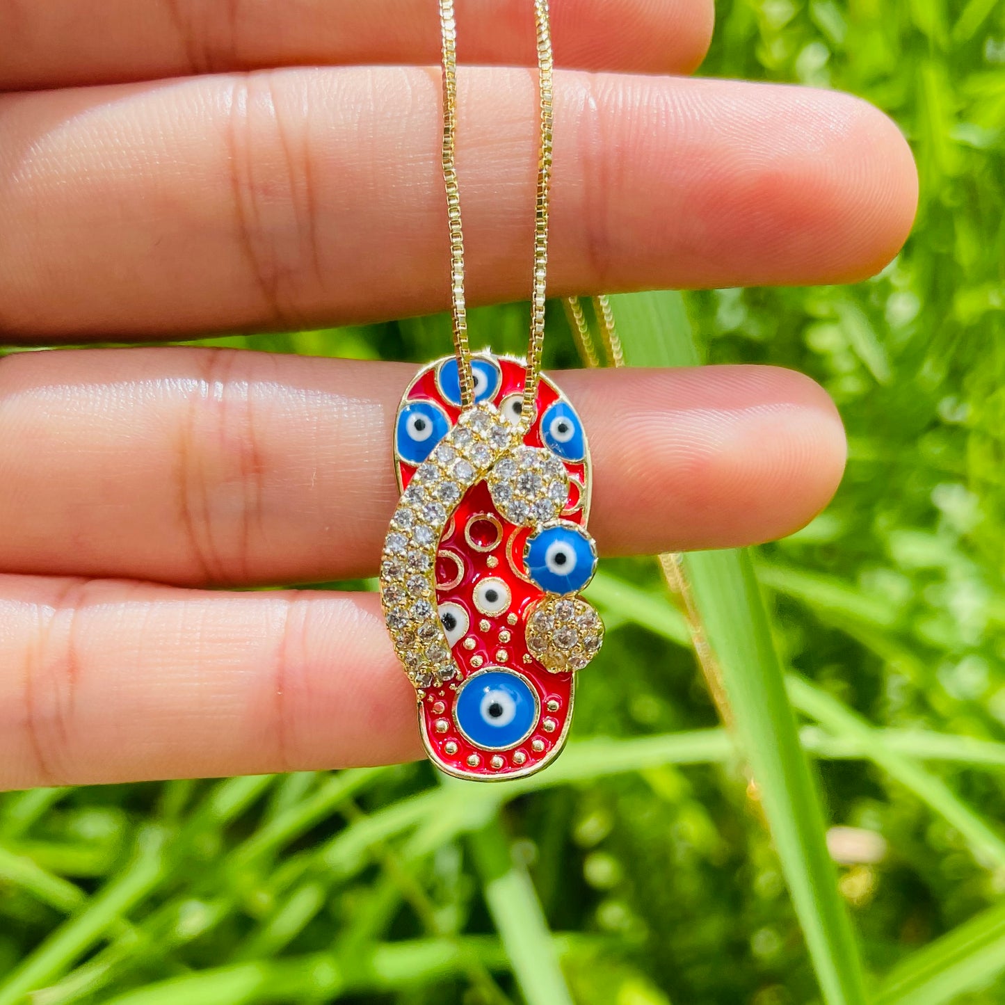 5pcs/lot 24*12mm CZ Paved Enamel Evil Eye Slipper Necklace Necklaces Charms Beads Beyond