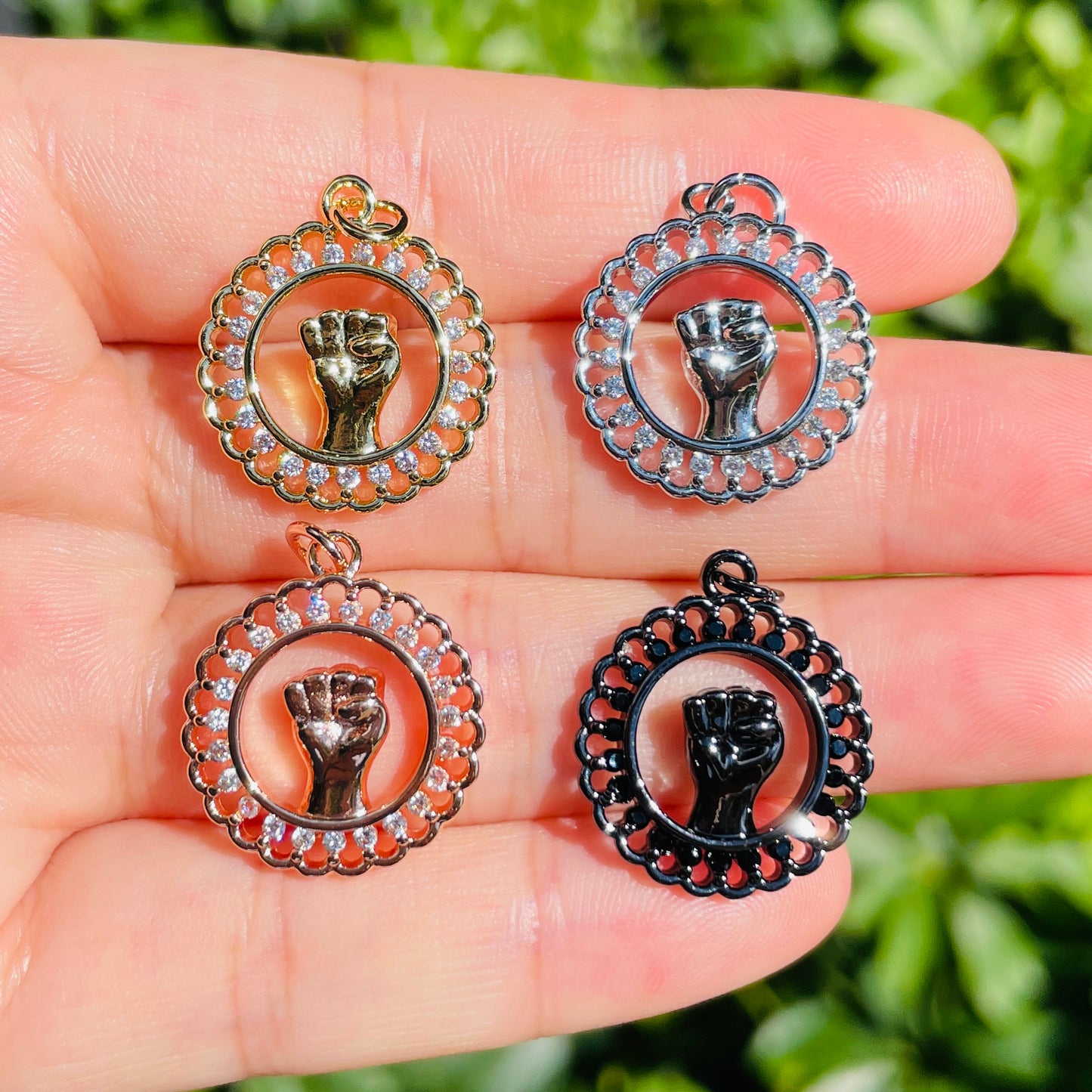 10pcs/lot 20*18mm CZ Paved Black Lives Matter Fist Charms Mix Colors CZ Paved Charms Juneteenth & Black History Month Awareness Symbols Charms Beads Beyond