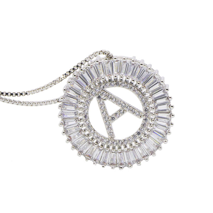10pcs/lot CZ Paved Big Initial Alphabet Necklace-Silver Necklaces Charms Beads Beyond