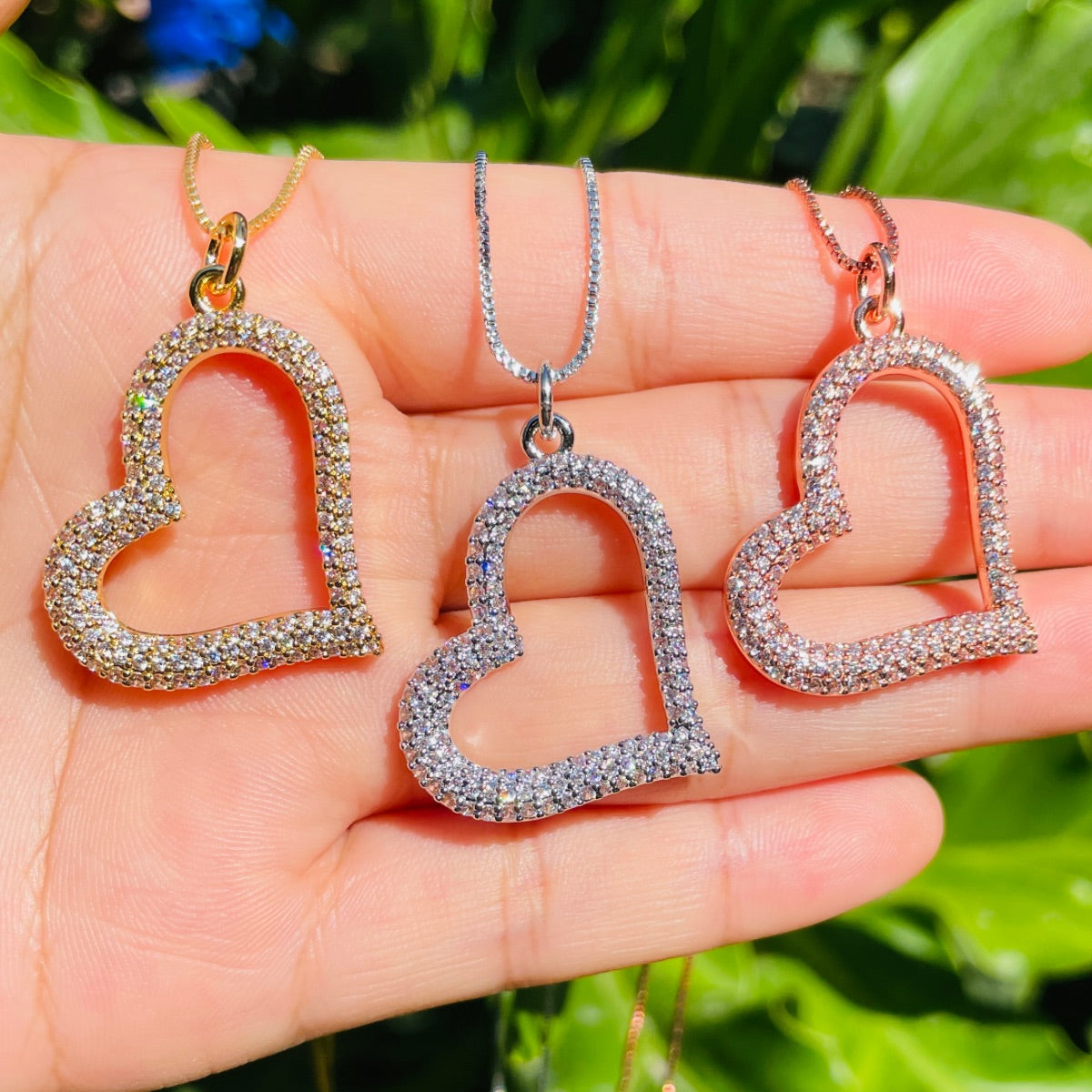 5pcs/lot 30*24mm CZ Pave Heart Necklaces Necklaces Love & Heart Necklaces Charms Beads Beyond
