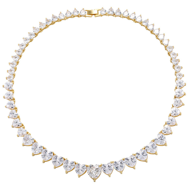 2pcs/lot 18inch Gold Plated Big Heart CZ Paved Necklace for Women Clear on Gold-2pcs Necklaces Love & Heart Necklaces Charms Beads Beyond