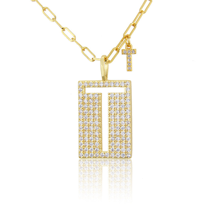 12pcs/lot CZ Paved Hollow Initial Alphabet Necklace-Gold Necklaces Charms Beads Beyond