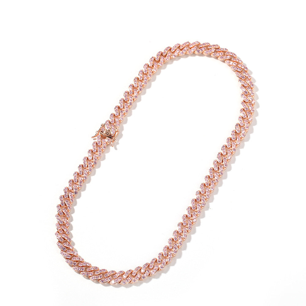 2pcs/lot 6-20 inch Pink CZ Paved Cuban Bracelet/Anklet/Necklace Cuban Chains Charms Beads Beyond