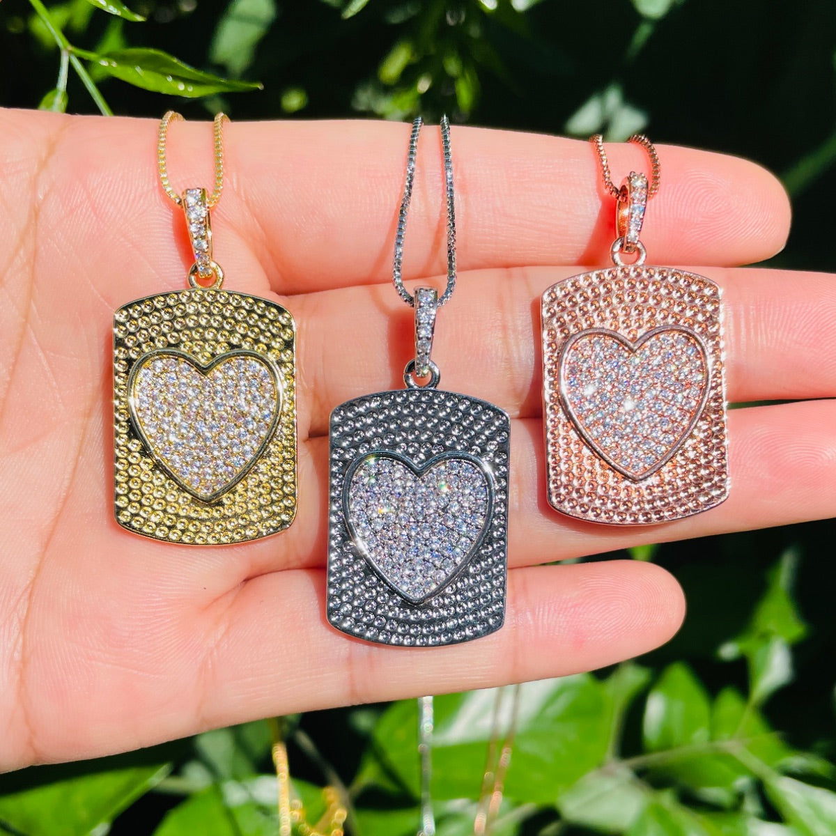 5pcs/lot 37*19mm CZ Pave Rectangle Plate Heart Necklaces Necklaces Love & Heart Necklaces Charms Beads Beyond