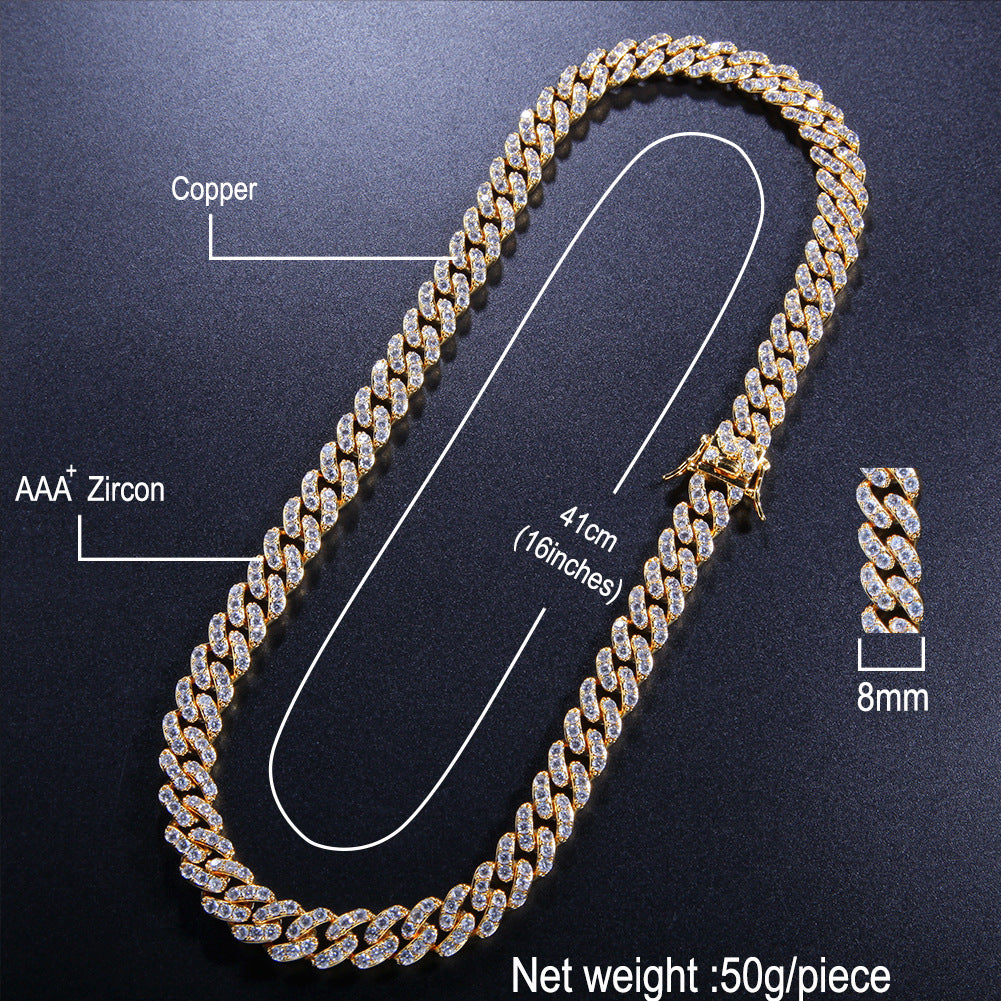 2pcs/lot 6-20 inch Clear CZ Paved Cuban Bracelet/Anklet/Necklace Cuban Chains Charms Beads Beyond