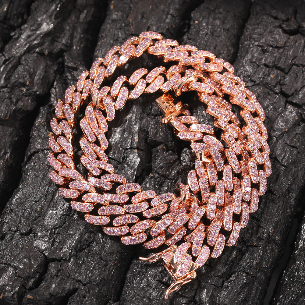 2pcs/lot 6-20 inch Pink CZ Paved Cuban Bracelet/Anklet/Necklace Cuban Chains Charms Beads Beyond