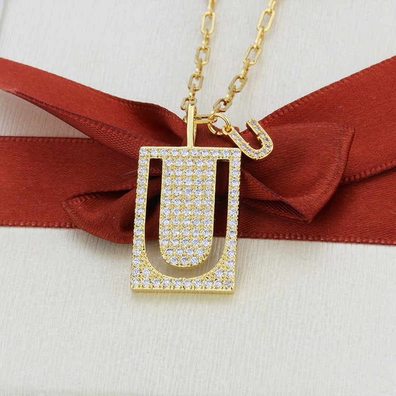 12pcs/lot CZ Paved Hollow Initial Alphabet Necklace-Gold Necklaces Charms Beads Beyond