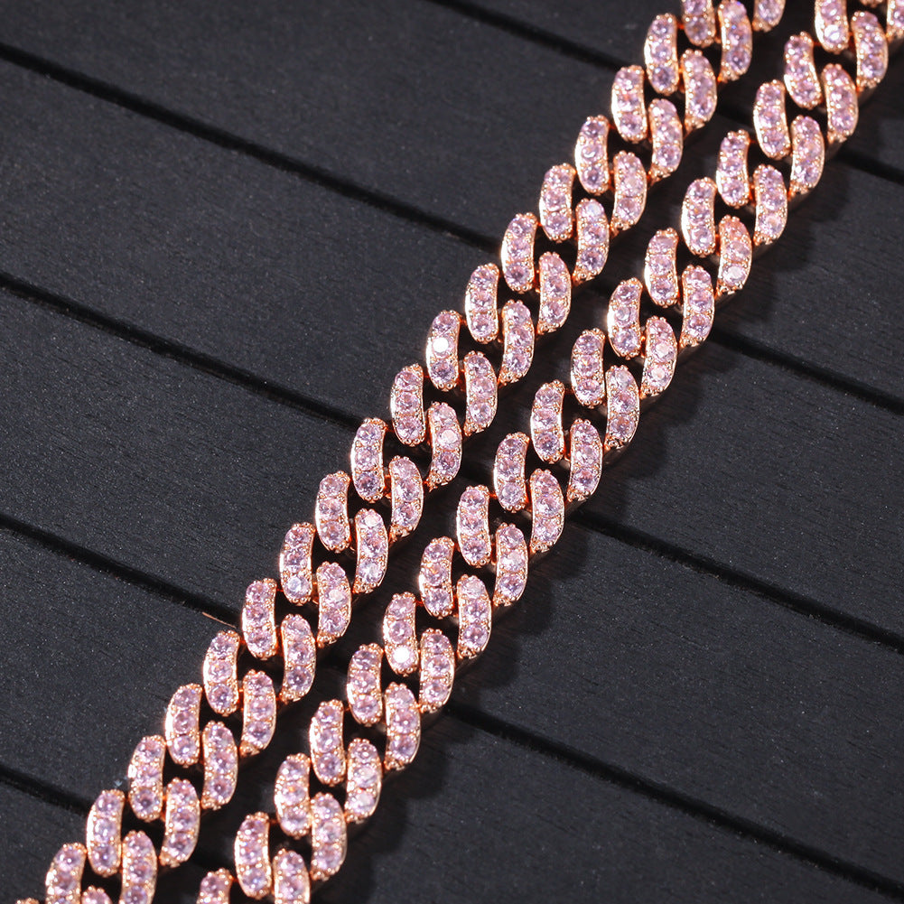 2pcs/lot 6-20 inch Pink CZ Paved Cuban Bracelet/Anklet/Necklace Cuban Chains Charms Beads Beyond