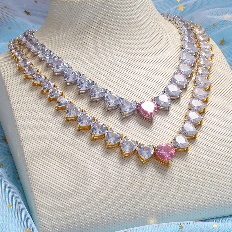 2pcs/lot 18inch Gold Plated Big Heart CZ Paved Necklace for Women Necklaces Love & Heart Necklaces Charms Beads Beyond