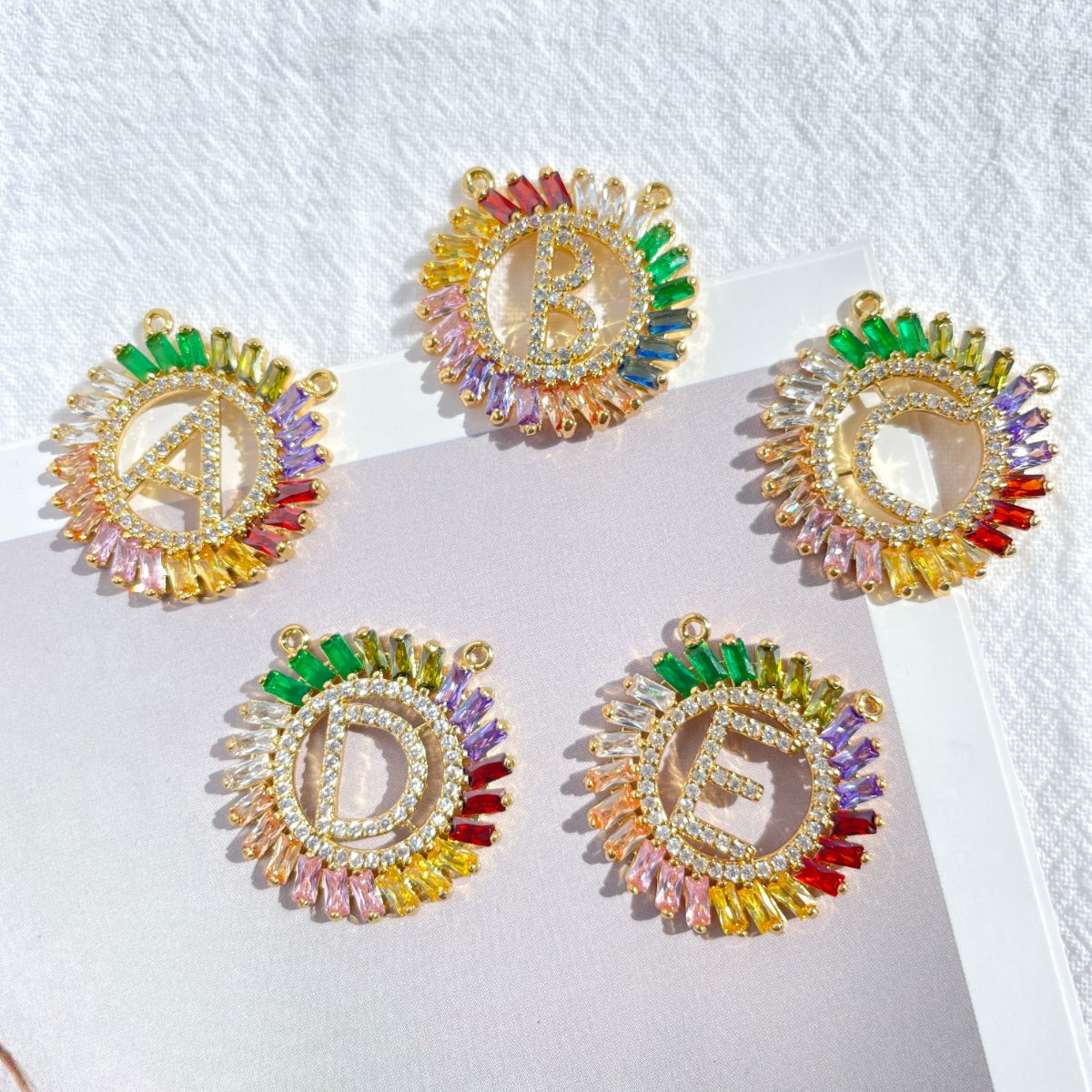 10pcs/lot Multicolor CZ Pave Gold Plated Rainbow Initial Alphabet Letter Charms CZ Paved Charms Initials & Numbers Charms Beads Beyond