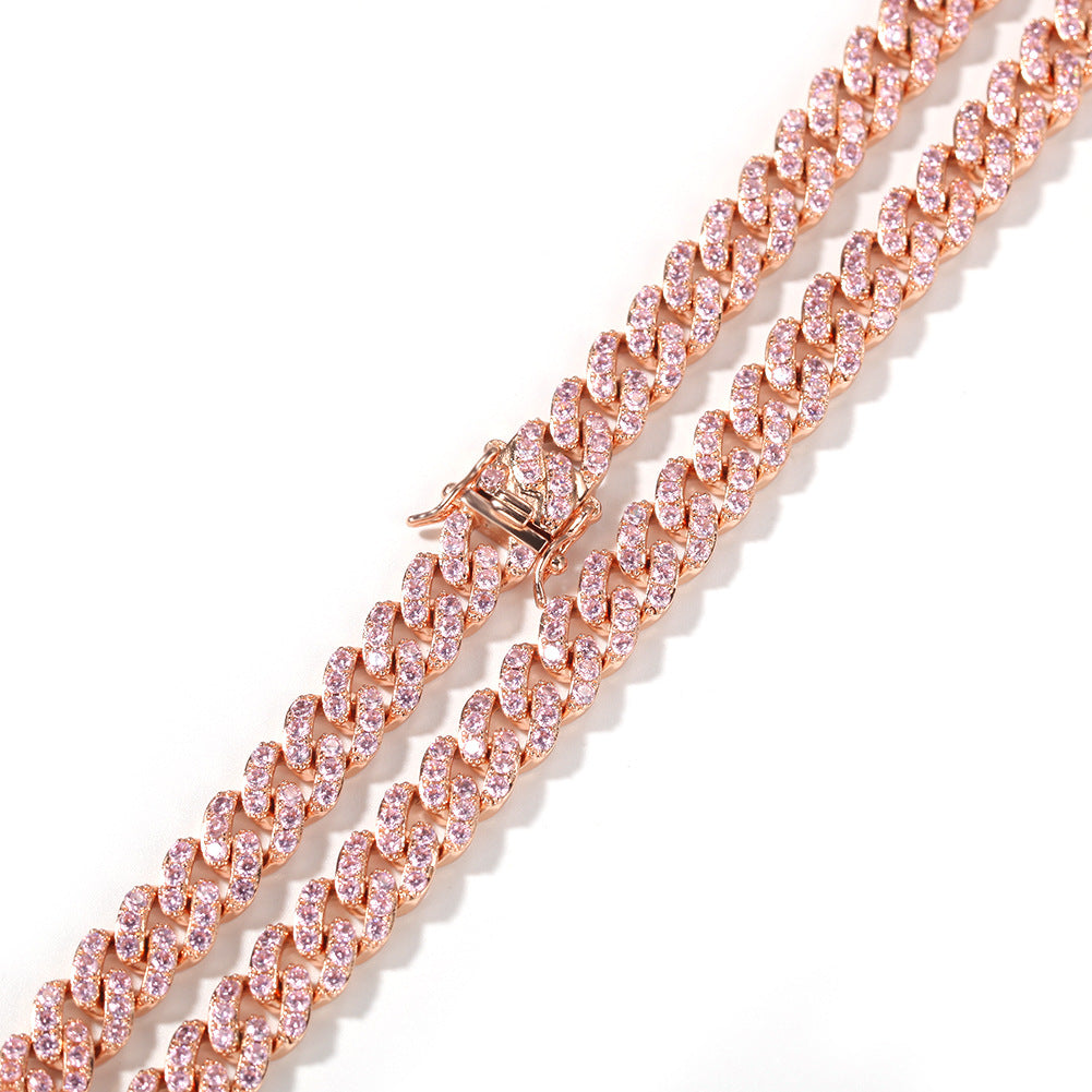 2pcs/lot 6-20 inch Pink CZ Paved Cuban Bracelet/Anklet/Necklace Cuban Chains Charms Beads Beyond