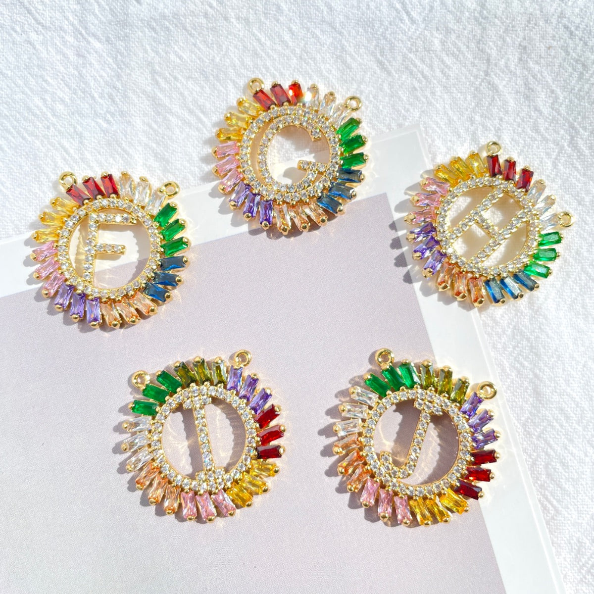 10pcs/lot Multicolor CZ Pave Gold Plated Rainbow Initial Alphabet Letter Charms CZ Paved Charms Initials & Numbers Charms Beads Beyond