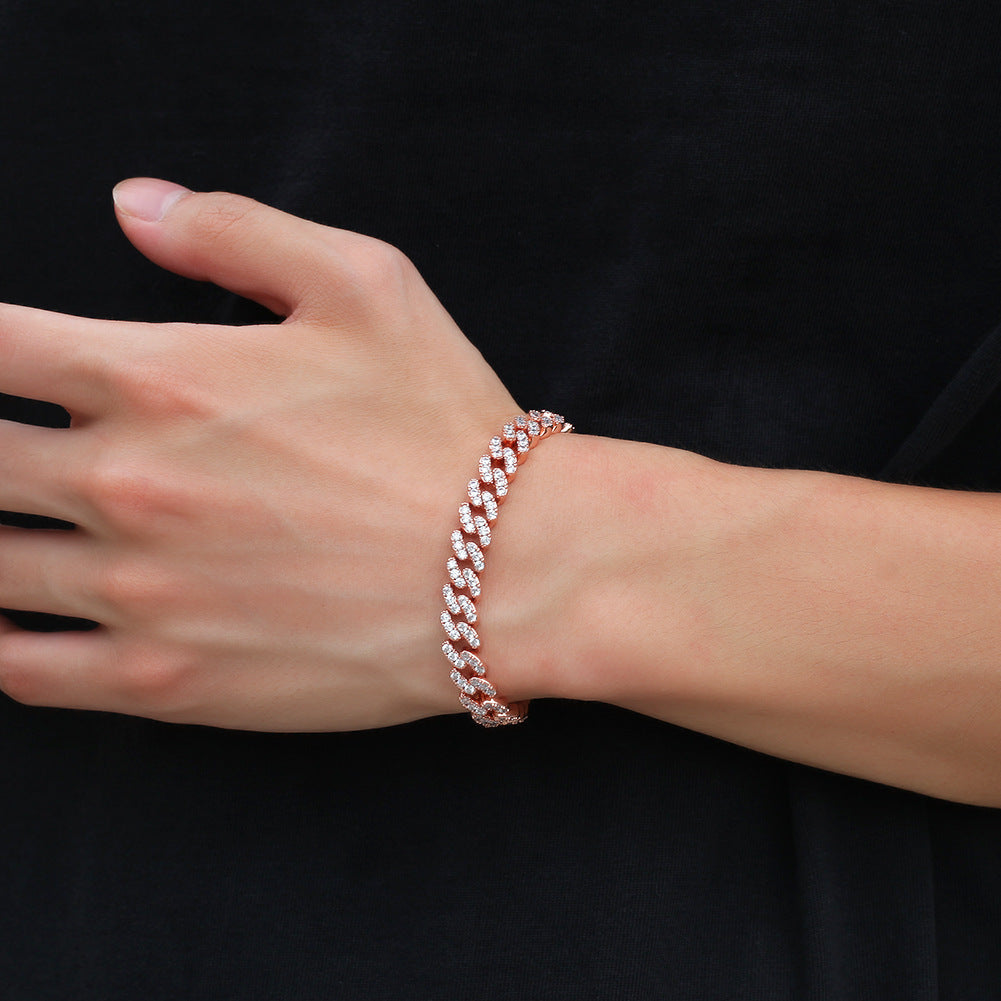 2pcs/lot 6-20 inch Pink CZ Paved Cuban Bracelet/Anklet/Necklace Cuban Chains Charms Beads Beyond
