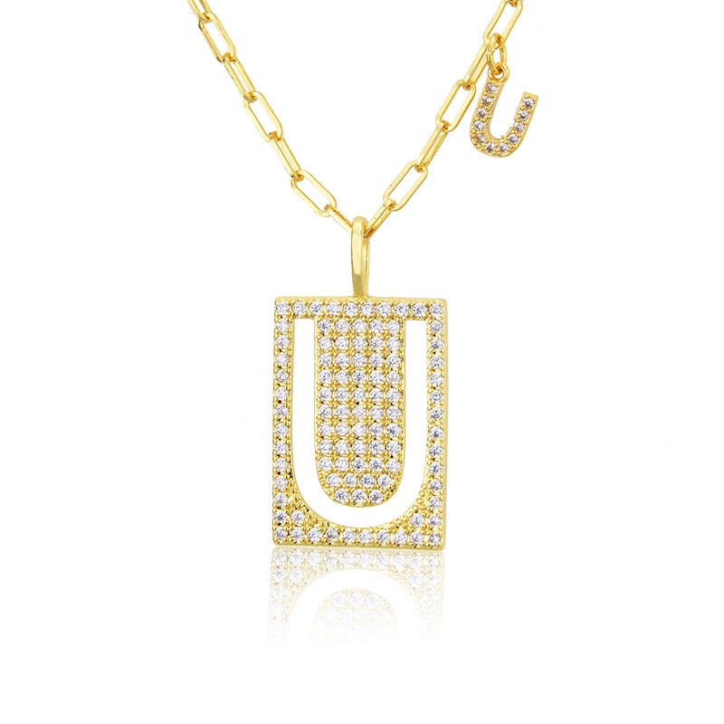 12pcs/lot CZ Paved Hollow Initial Alphabet Necklace-Gold Necklaces Charms Beads Beyond