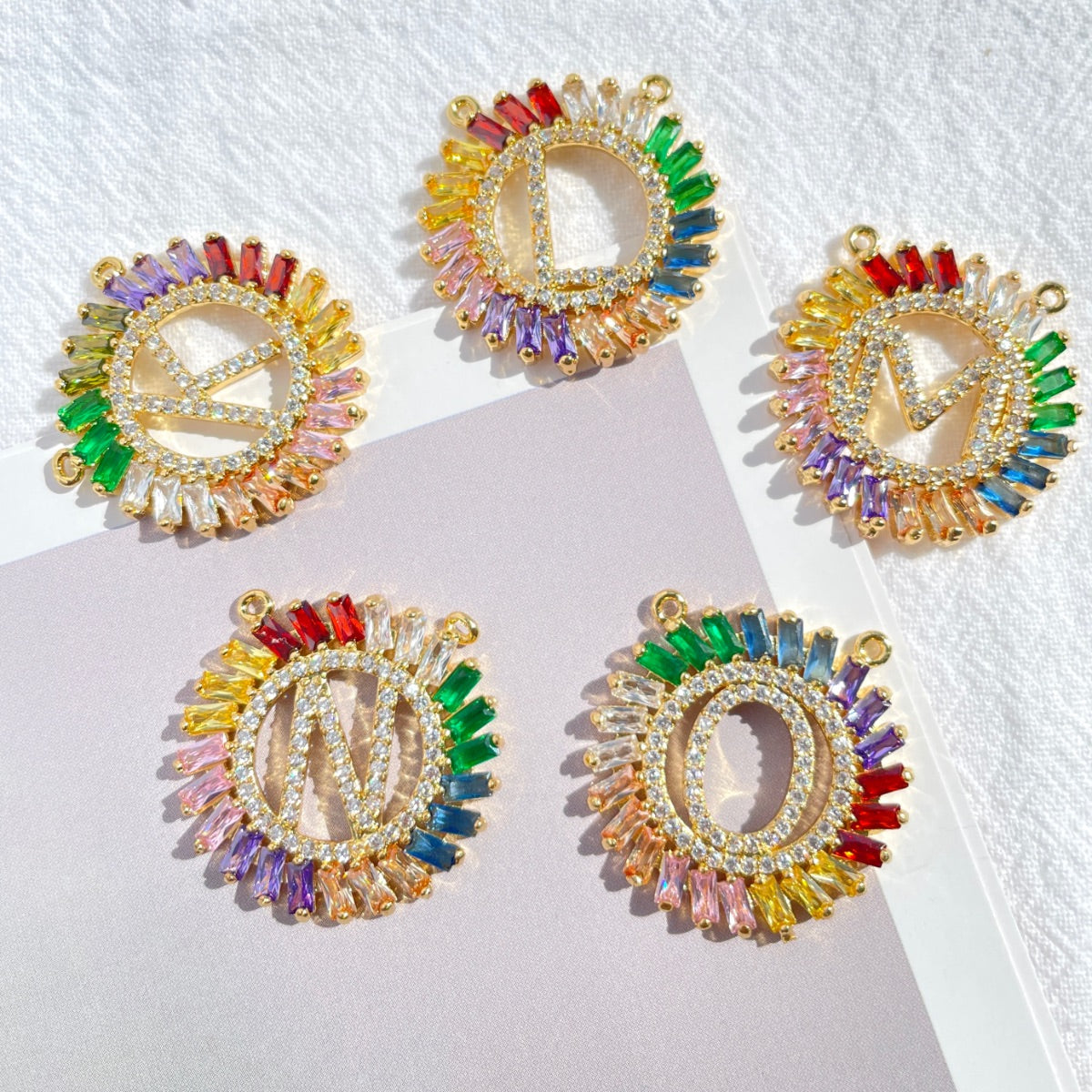 10pcs/lot Multicolor CZ Pave Gold Plated Rainbow Initial Alphabet Letter Charms CZ Paved Charms Initials & Numbers Charms Beads Beyond