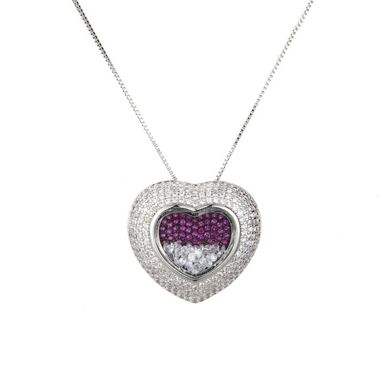 5pcs/lot CZ Paved 3D Heart Necklace Clear+Red on Silver Necklaces Love & Heart Necklaces Charms Beads Beyond